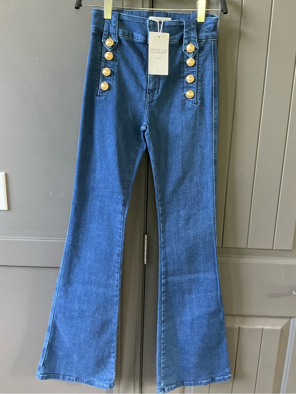 Derek Lam 10 Crosby High-Rise Flare Jeans with Gold Buttons